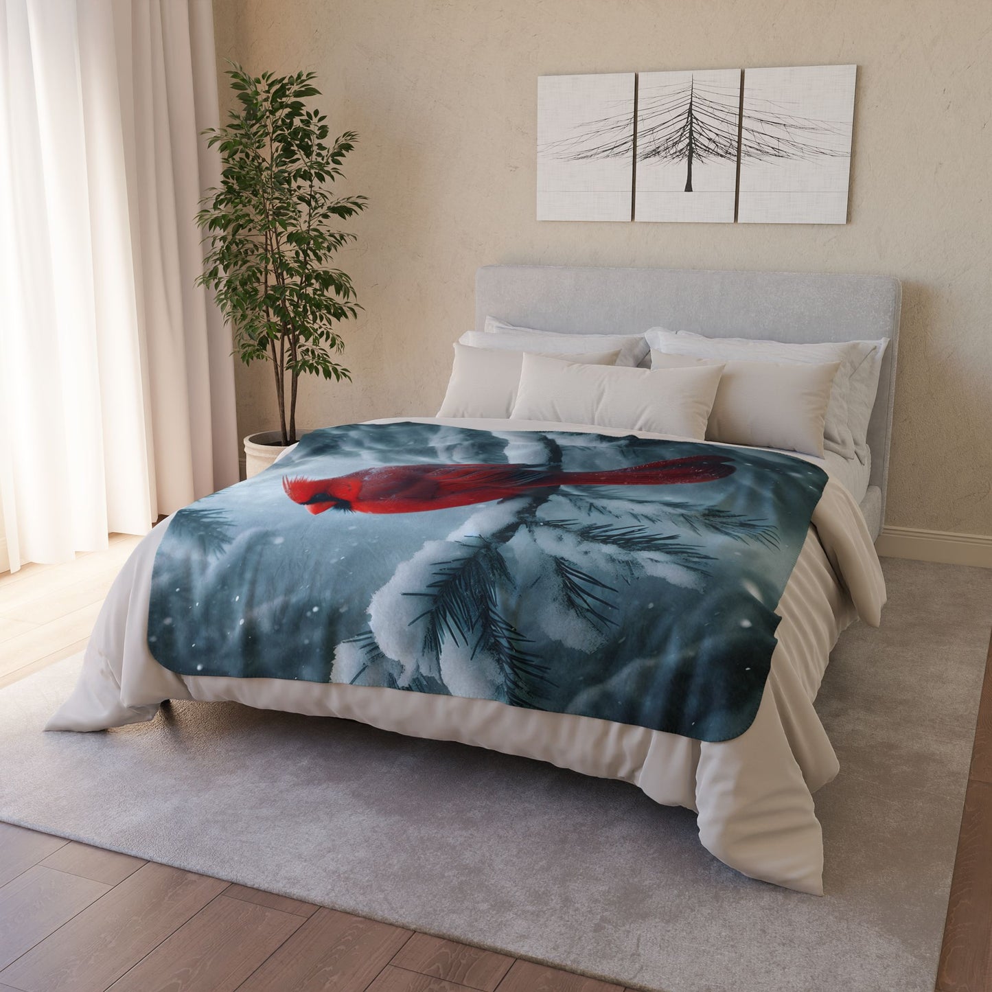 Snowglow Cardinal Fleece Sherpa Blanket