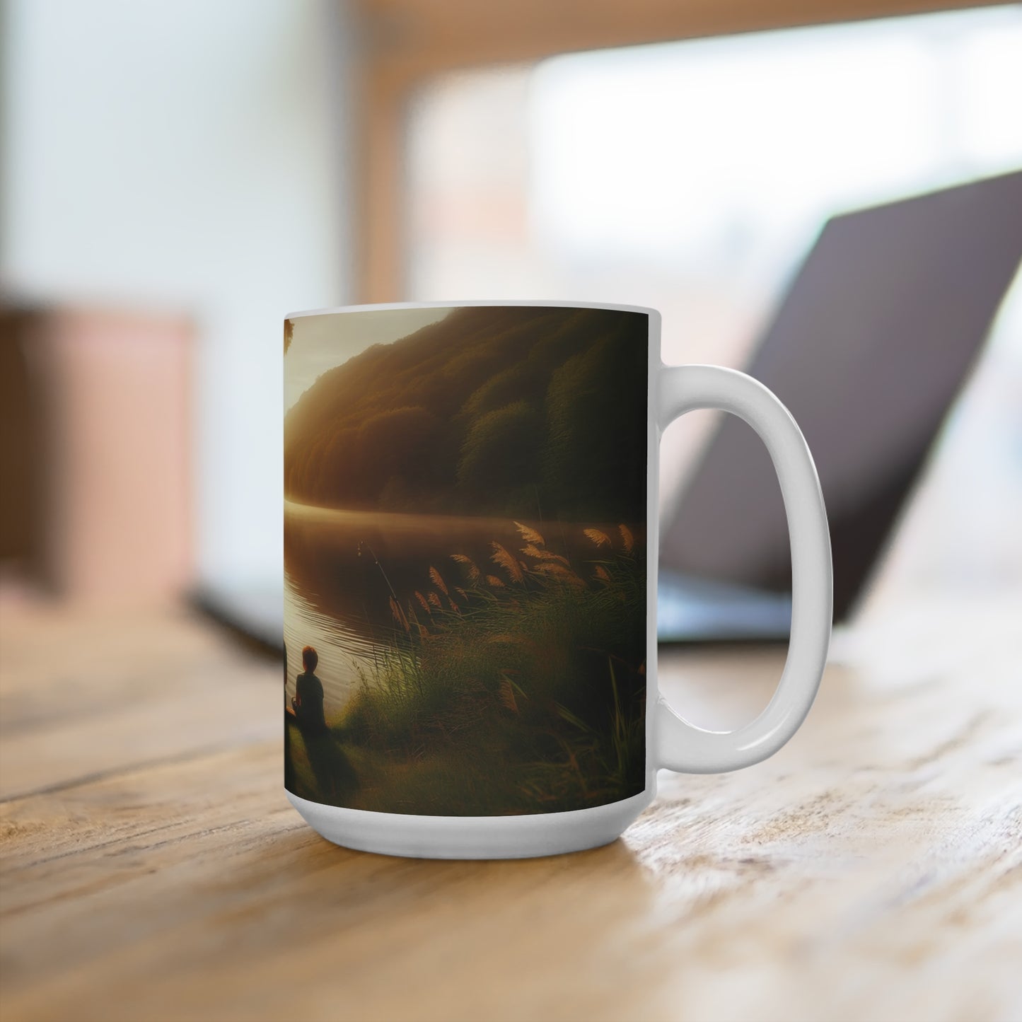 father and son fishing moment Mug 15oz