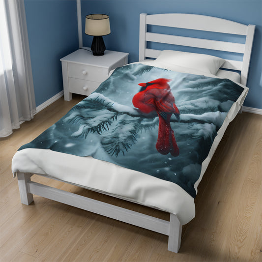 Snowglow Cardinal Velveteen Plush Blanket